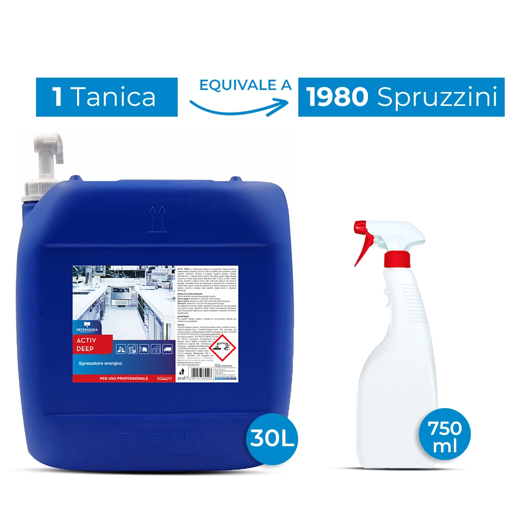 Detergenza Professionale Sgrassatore Energico Activ Deep Concentrato 30L Equivale