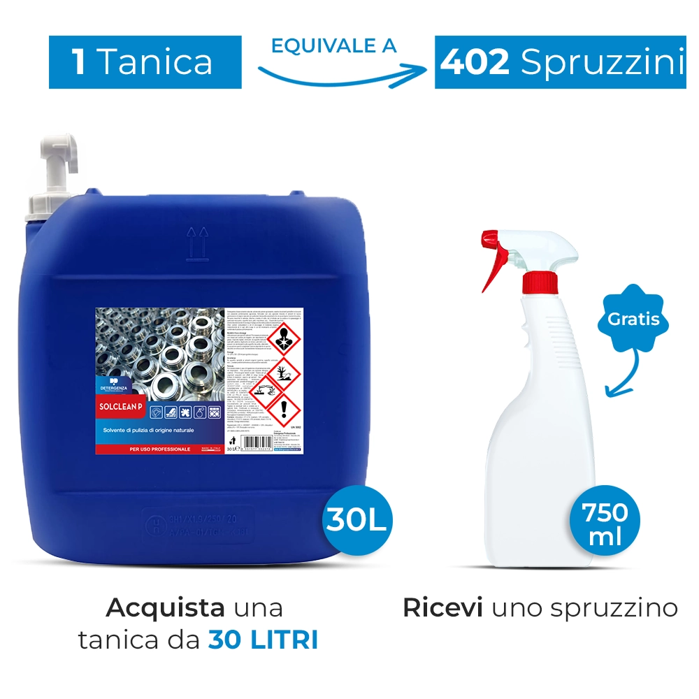 Detergenza Professionale Solvente di Pulizia di Origine Naturale Solclean P Concentrato 30L Equivale