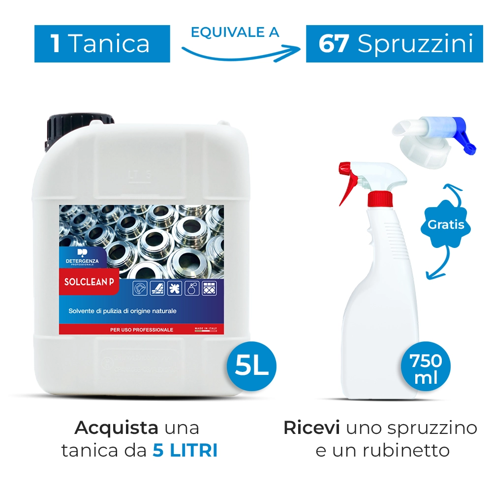Detergenza Professionale Solvente di Pulizia di Origine Naturale Solclean P Concentrato 5L Equivale