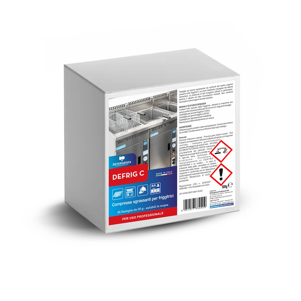 Detergenza Professionale Compresse Sgrassanti per Friggitrici Defrig C Concentrato – 25 Pastiglie da 20 g