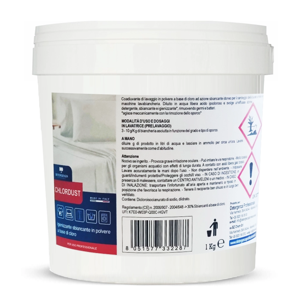 Detergenza Professionale Igienizzante Sbiancante in Polvere a base di Cloro Chlordust 15Kg